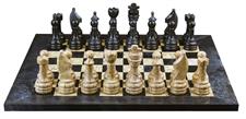 Jet Black & Coral Marble Natural Stone Chess Set With Rustic Series Chess Pieces 