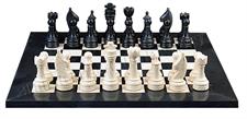 Jet Black & Botticino Cream Marble Natural Stone Chess Set With Rustic Series Chess Pieces 