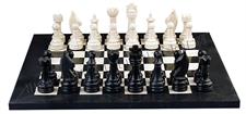 Jet Black & Botticino Cream Marble Natural Stone Chess Set With Rustic Series Chess Pieces 