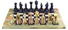 Green Onyx  & Jet Black Marble Natural Stone Chess Set With Rustic Series Chess Pieces 