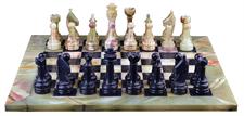 Green Onyx  & Jet Black Marble Natural Stone Chess Set With Rustic Series Chess Pieces 