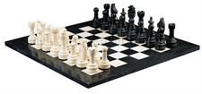 Jet Black & Botticino Cream Marble Natural Stone Chess Set With Rustic Series Chess Pieces 