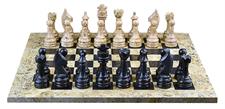 Coral & Jet Black Marble Natural Stone Chess Set With Rustic Series Chess Pieces 