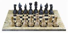 Coral & Jet Black Marble Natural Stone Chess Set With Rustic Series Chess Pieces 