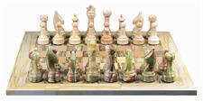 Burma Teak & Green Onyx Natural Stone Chess Set With Rustic Series Chess Pieces 
