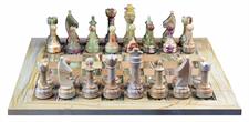 Burma Teak & Green Onyx Natural Stone Chess Set With Rustic Series Chess Pieces 