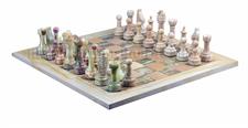 Burma Teak & Green Onyx Natural Stone Chess Set With Rustic Series Chess Pieces 