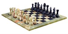 Green Onyx  & Jet Black Marble Natural Stone Chess Set With Rustic Series Chess Pieces 