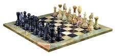 Green Onyx  & Jet Black Marble Natural Stone Chess Set With Rustic Series Chess Pieces 