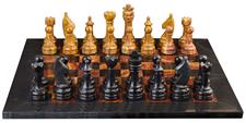 Jet Black Marble & Red Onyx Natural Stone Chess Set With Rustic Series Chess Pieces 