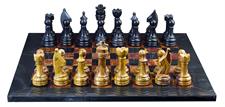 Jet Black Marble & Red Onyx Natural Stone Chess Set With Rustic Series Chess Pieces 