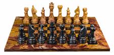 Red Onyx & Jet Black Natural Stone Chess Set With Rustic Series Chess Pieces 