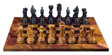 Red Onyx & Jet Black Natural Stone Chess Set With Rustic Series Chess Pieces 