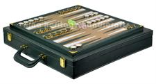 Premium Leather Chess & Backgammon Board – Zig Zag Stitching, Crown & Castle Series Wooden Staunton Chess Pieces, Brass Checkers & Faux Leather Storage Box