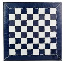 Dark Blue Cow Nappa Leather Roll Up Chess Set with Marble Metallic Edge Checkers & Leather Storage Tube – Travel Chess Game USA