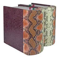 Elegant Book-Shaped Companion Cremation Urn – Deep Plum Crocodile & Tan Orange Brown Snake Pattern – For Couples’ Ashes