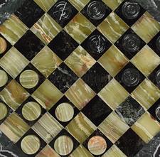 Elegant Black Zebra & Green Onyx Marble Checkers Set – Handcrafted Luxury Board Game