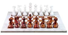 Luxury White Marble & Red Onyx European Style Chess Set with Faux Leather Storage Box – Handmade Stone Chessboard Game for Home Decor & Gifts
