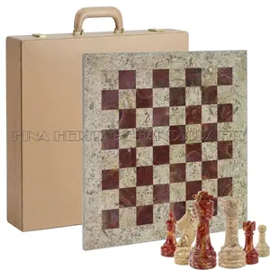 Luxury Coral & Red Onyx Rustic Series Chess Set – Unique Hand-Carved Stone Chess Board – Premium Gift for Strategy Game Lovers