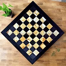 Premium Jet Black & Burma Teak Marble Chess Board with Elegant Border Variants – Handcrafted Luxury Chess Set