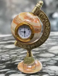 Natural Green Onyx Globe Clock for Study Table – Handcrafted Decorative Timepiece