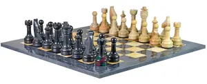 Jet Black & Burma Teak Marble Chess Set with PU Leather Storage Box – Luxury Craftsmanship Meets Timeless Elegance