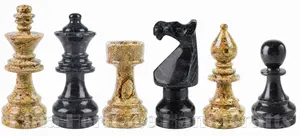 Premium Natural Marble Staunton Chess Set Pieces - Jet Black and Coral Hand-Carved Board Game Accessories