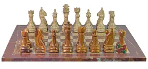 Handcrafted Red Onyx & Coral Marble Natural Stone Chess Set – Luxury Chess Board with Elegant Hand-Carved Rustic SeriesChess Pieces – Unique Decorative Chess Set for Collectors & Players