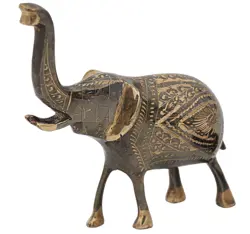 Handcrafted Solid Brass Elephant Figurine with Trunk Up for Good Luck, Home Décor, Feng Shui, and Gifting – Antique Finish – 6 Inch