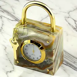 Natural Green Onyx Lock Style Decorative Clock for Office Desk or Home Décor – Elegant Stone Gift Item