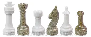 Handcrafted Fossil Coral and White Marble Chess Pieces Set – Luxury Stone Chess Pieces for Collectors