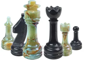 Premium Green Onyx and Jet Black Marble Chess Pieces Set – Natural Stone Chess Game – Hand-Carved Decorative Chess Pieces
