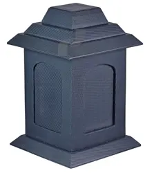 Handcrafted Dark Blue Checkered Leather Pagoda Cremation Urn for Human Ashes – Elegant Memorial Keepsake with Unique Pattern