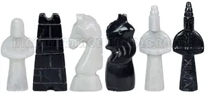 Handcrafted Jet Black and White Natural Stone Chess Pieces - Royal Bishop Series Luxury Marble Chessmen Set for Home Decor and Play
