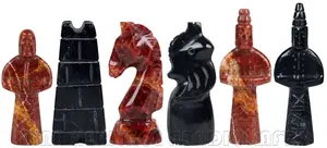 Handmade Jet Black Marble & Red Onyx Royal Bishop Series Chess Pieces Set – Luxury Natural Stone Chessmen for Collectors and Gifts