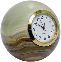 Hand-Carved Green Onyx Sphere Desk Clock - Natural Stone Ball Timepiece for Office & Home Decor