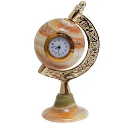 Natural Green Onyx Globe Clock for Study Table – Handcrafted Decorative Timepiece