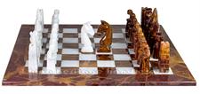 Royal Bishop Series Luxury Chess Set – Handcrafted Red Onyx & White Marble Stone Board Game – Faux Leather Storage Box