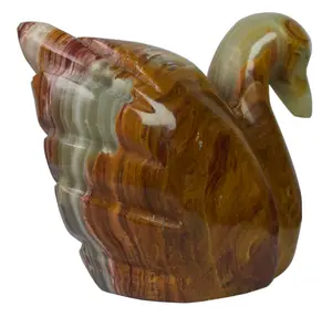 Green Onyx Swan Shape Clock – Handcrafted Natural Stone Desk & Table Clock
