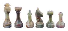 Burma Teak & Green Onyx Natural Stone Chess Set With Rustic Series Chess Pieces 