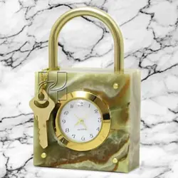 Natural Green Onyx Lock Style Decorative Clock for Office Desk or Home Décor – Elegant Stone Gift Item