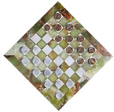 Handcrafted Green Onyx and White Marble Checkers Set – Luxury Stone Board Game for Home Décor & Gift