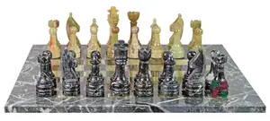 Luxury Black Zebra & Green Onyx Marble Chess Set – Handcrafted Stone Chessboard with Natural Gemstone Pieces | Elegant Home Decor & Gift Set
