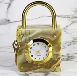 Natural Green Onyx Lock Style Decorative Clock for Office Desk or Home Décor – Elegant Stone Gift Item