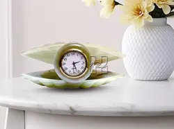 Hand-Carved Oyster Green Onyx Clock – Elegant Natural Stone Décor for Home and Office