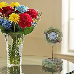 Green Onyx Sunflower Style Mini Clock – 4 Inch Decorative Stone Clock for Table, Shelf & Mantel Display