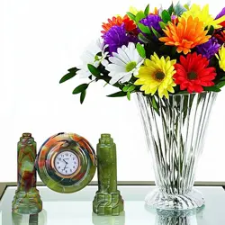 Handmade Green Onyx Twin Pillar Clock 4 Inch Dial – Premium Natural Stone Desk Clock for Modern Decor