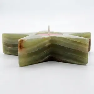 Authentic Green Onyx Gemstone Star T-Light Candle Holder – Natural Stone Tealight Votive Stand for Aromatherapy, Spa, and Luxury Interior Decor