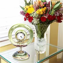 Handcrafted Green Onyx Ring Clock – Luxury Marble Stone Table Clock for Office or Living Room
