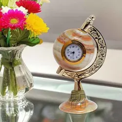 Natural Green Onyx Globe Clock for Study Table – Handcrafted Decorative Timepiece